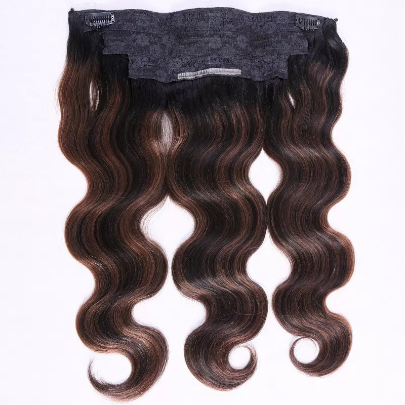 Customized Ombre Color 12A Grade Halo Hair Extension 100% Remy Hair Clip In Extension